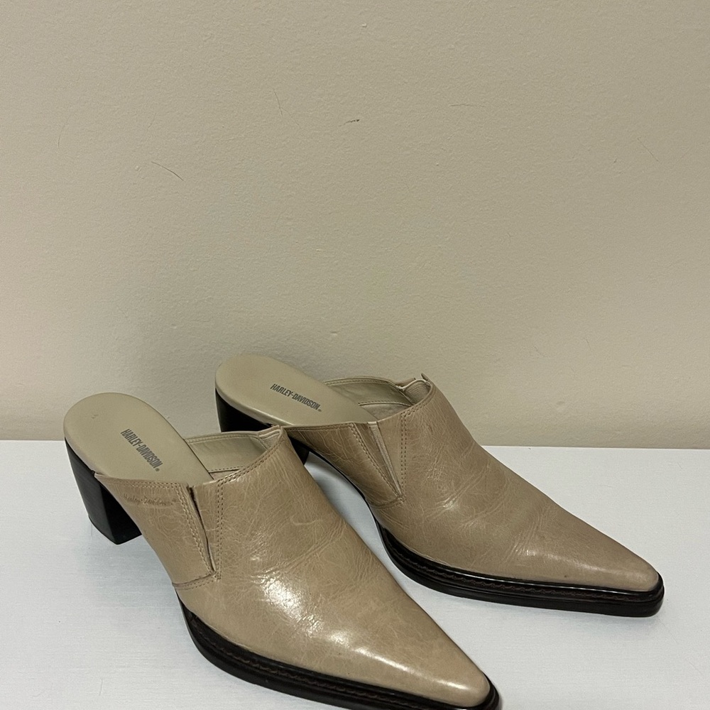 Harley Davidson Leather Pointed Toe Mules Open Heel Shoe Women's Size 6